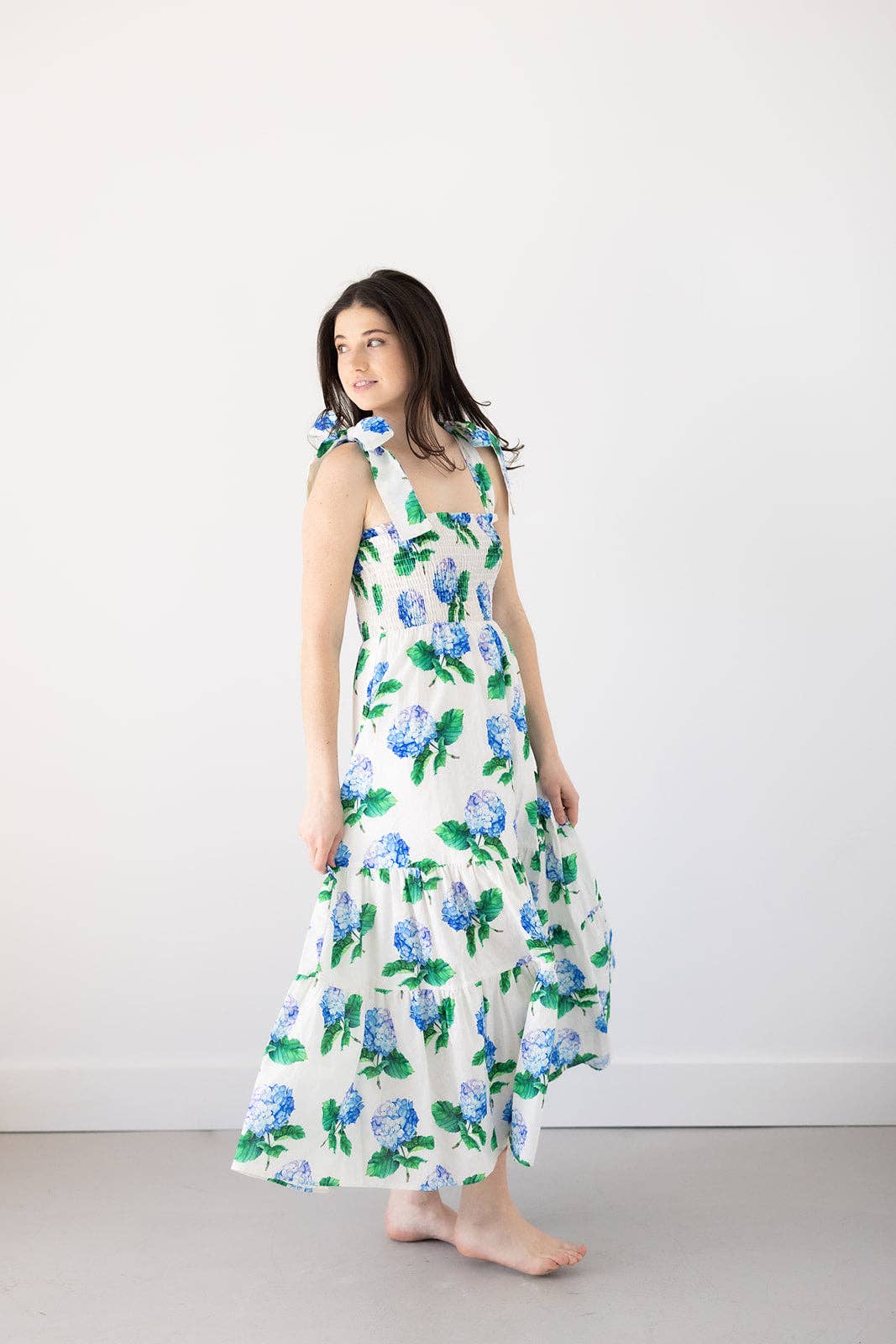 Kathleen Maeve - Wholesale Dress - Women's - Emma Bow Maxi Dress | Bright Blue Hydrangeas12