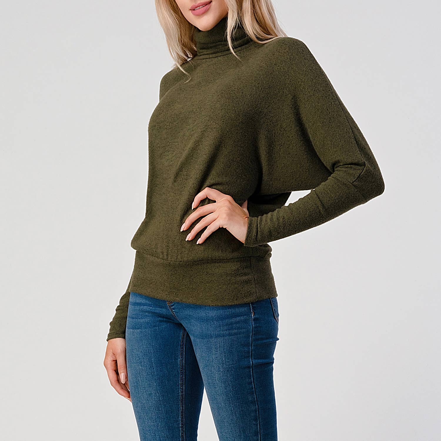 Heimious - Vente Haut en maille – femme - Haut en tricot brossé à manches longues et col roulé, T53419