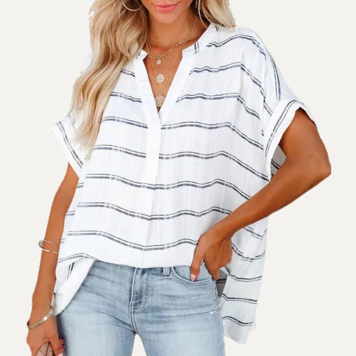 Lazy Days V-Neck Short Sleeve Sheer Oversized Top for wholesale by The Moment Collection