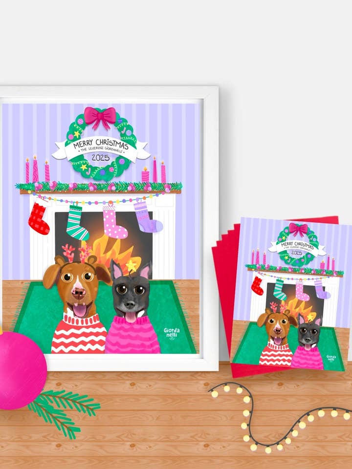 Pet - Christmas Custom Illustration Bundle (Print + 5 Cards) - LIMITED EDITION for wholesale by Giordanelli Art