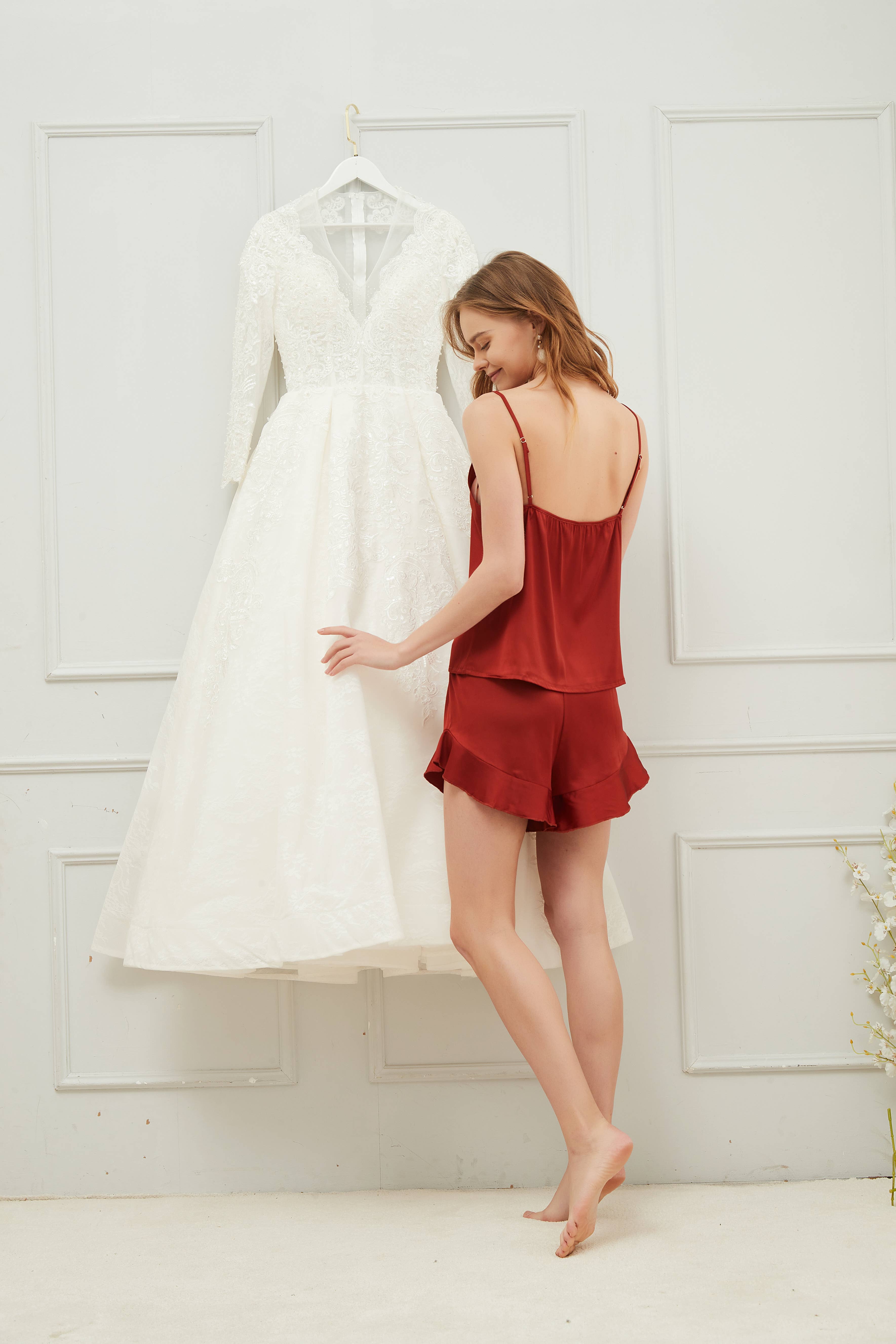 Mackleys - Wholesale Lounge Set - Women's - PREORDER Satin Cami and Ruffle Short Set12