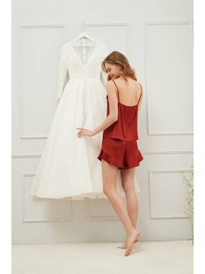 Mackleys - Wholesale Lounge Set - Women's - PREORDER Satin Cami and Ruffle Short Set12