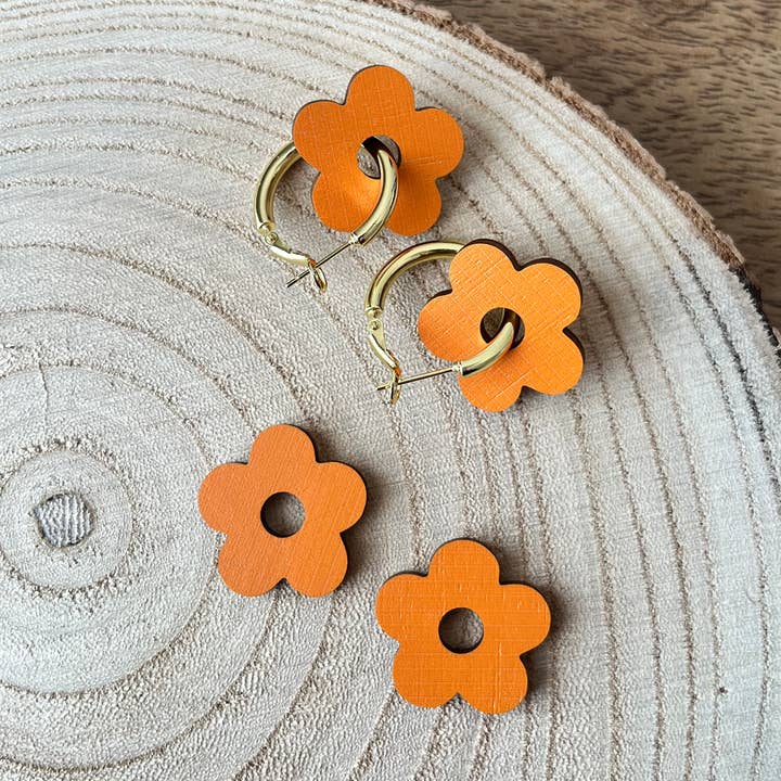 Boho Babe ~ Orange Floral Hoop Earrings for wholesale by Soul and Style