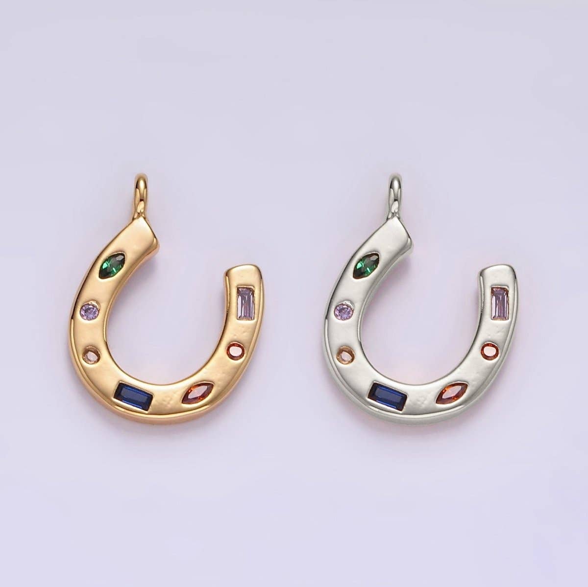 Aim Eternal - Wholesale Individual Charm/Pendant - 14K Gold Filled CZ Multicolor Dotted Lucky Horseshoe Charm | AC-8196