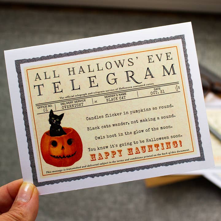 Halloween Card - Black Cat Telegram for wholesale by Sunshine and Ravioli