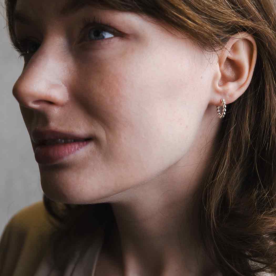 Nina Designs - Wholesale Huggie Earrings - Silver or Bronze Beaded Huggie Hoop Earrings 13x14mm1