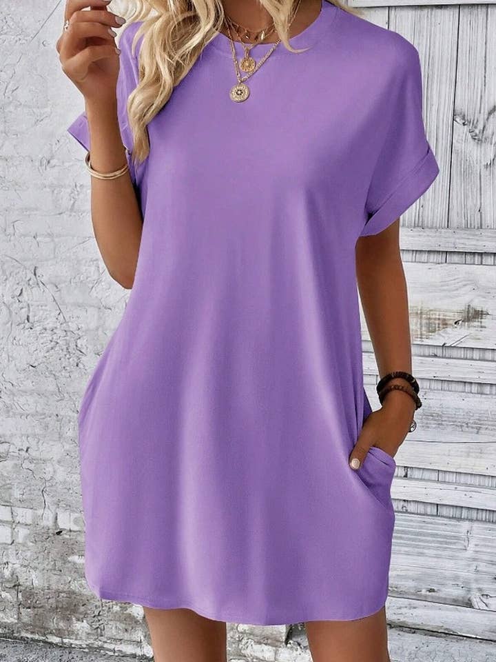 NINEXIS - Vente Robe – femme - CWDSD3628_ROBE COURTE À COL ROND ET POCHES AMPLES DE COULEUR UNIE28