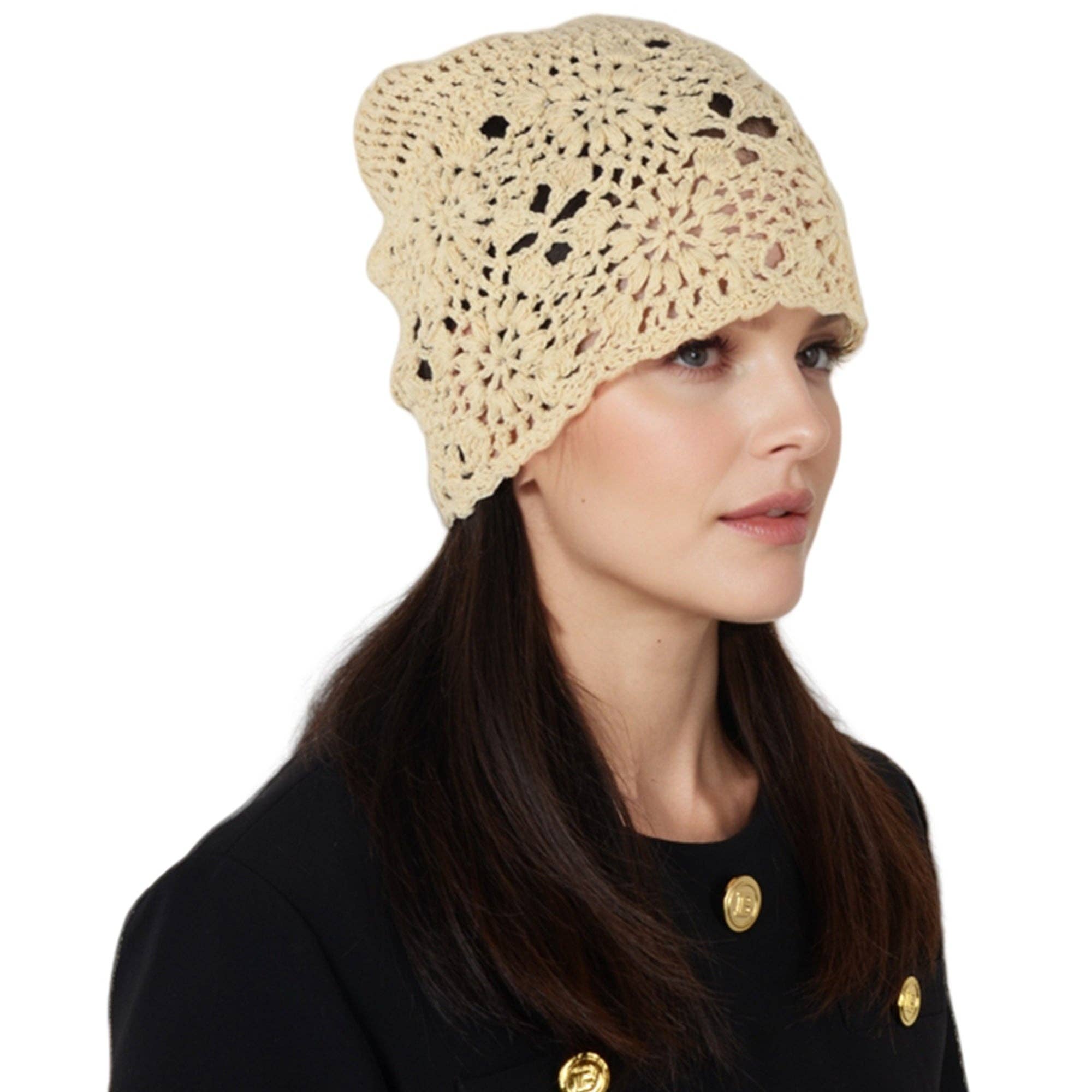 AK Brand - Wholesale Beanie - Women's - Crochet Floral Slouchy Beanie Knit Cutout Skull Cap Women0