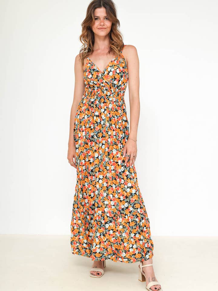 langes Kleid, mit goldenen Blitzen, mit dünnen Trägern FL06/25 für den Großhandel von LES GRENOUILLES DU MARAIS