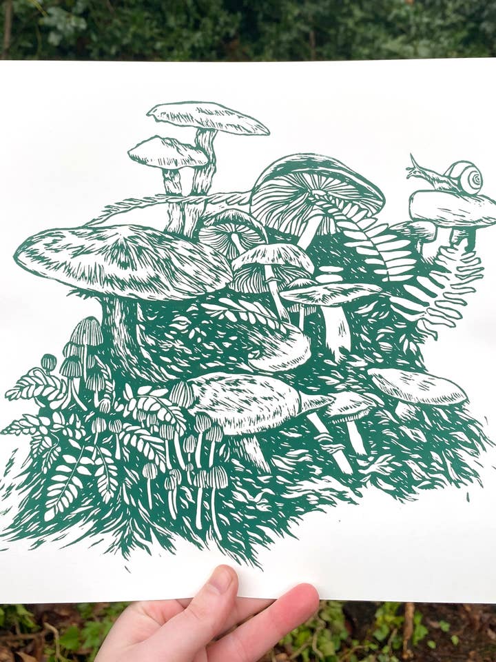 Linosnede met paddestoelen voor wholesale door Augury Press