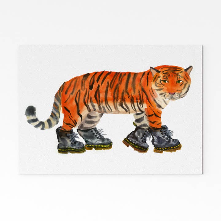 Rosie Webb illustrations - Wholesale Art Print - Tiger in boots Giclee Print GP0117