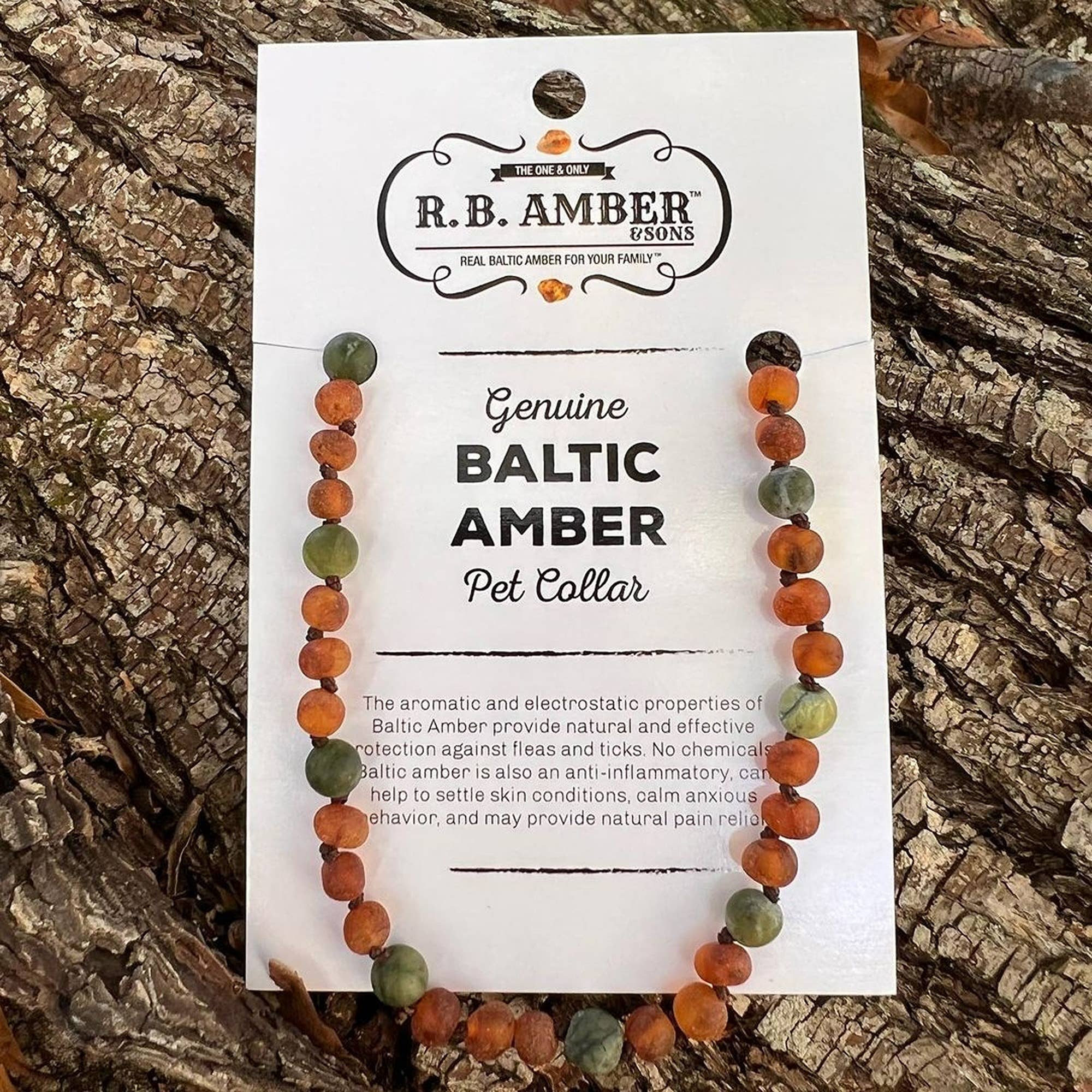 R.B. Amber Jewelry – wholesale Halsband - Katt och hund – Husdjur | Grön Jade + Raw Cognac Amber Krage6