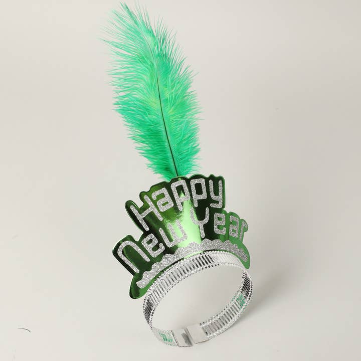 ASSORTED COLORS Happy New Year Feather Party Headband for wholesale on Faire9