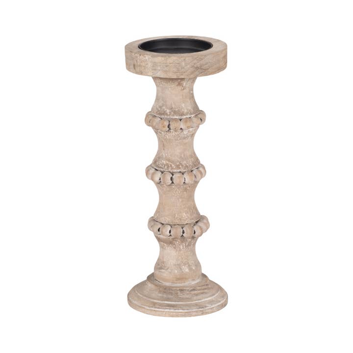 Sagebrook Home - Venta al por mayor Candelabros - Portavelas de Pilar de Madera con Detalles de Cuentas - Marfil, 33 cm.4