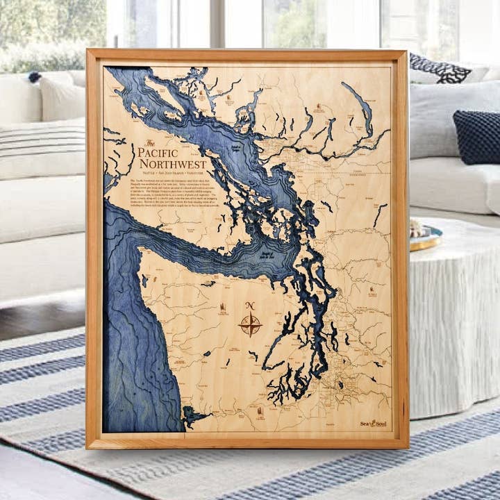 Pacific Northwest Nautical Wood Maps-Clocks,Trays&Wall Art for wholesale by Sea & Soul Nautical Chart Art