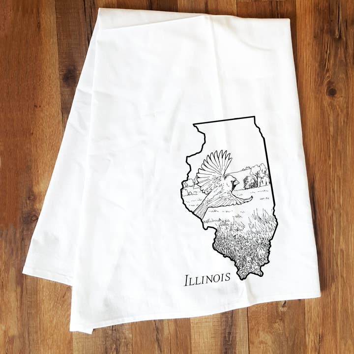 Illinois State Tea Towel for wholesale by Corvidae drawings & designs