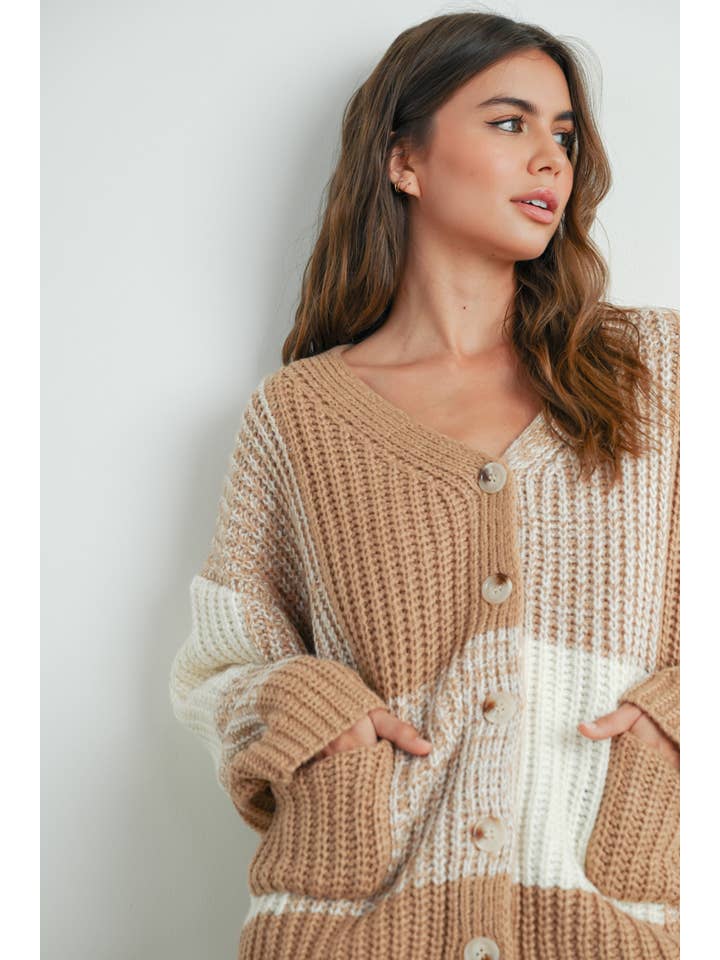 BUTTERMELON - Vente Cardigan – femme - Cardigan surdimensionné à carreaux à épaules tombantes - BMC76076