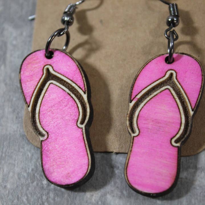 Raven Design - Wholesale Dangle earrings - Wooden Flip Flops Shoe //Earrings2