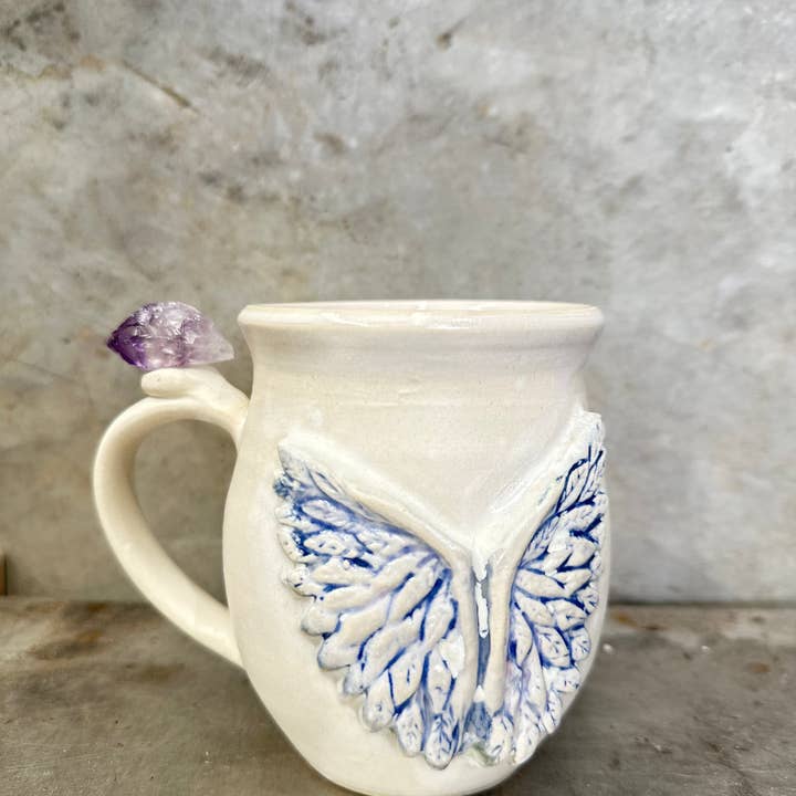 Carys Martin Ceramics - Wholesale Coffee Mug - Angel Wing Amethyst Crystal Mug1