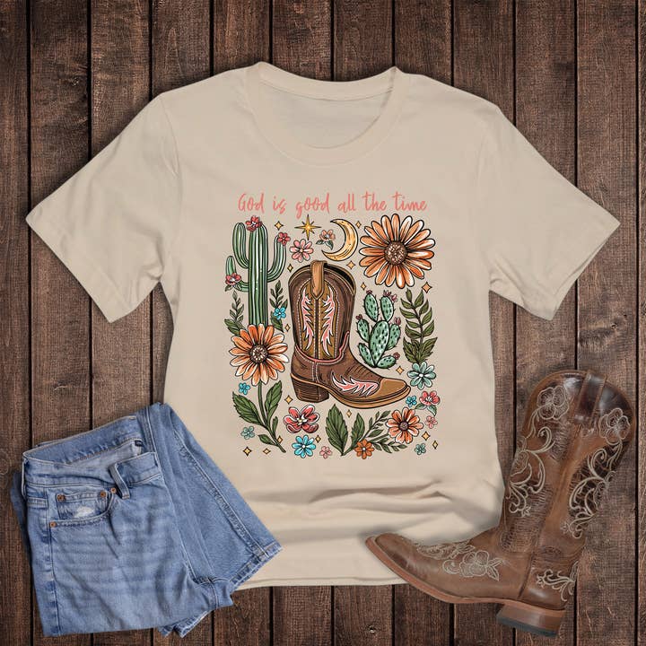 Westlicher Gott ist gut Boho Boot Grafik T-Shirt für den Großhandel von Rebel Rose