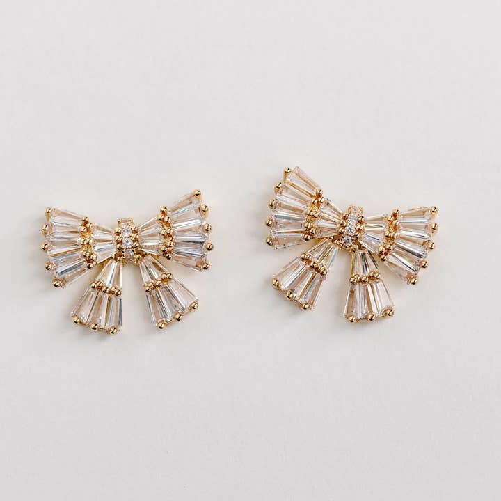 St Armands Designs of Sarasota - Wholesale Stud/Post Earrings - Gold Maxi Sparkler Holiday Statement Stud Bow Earrings3