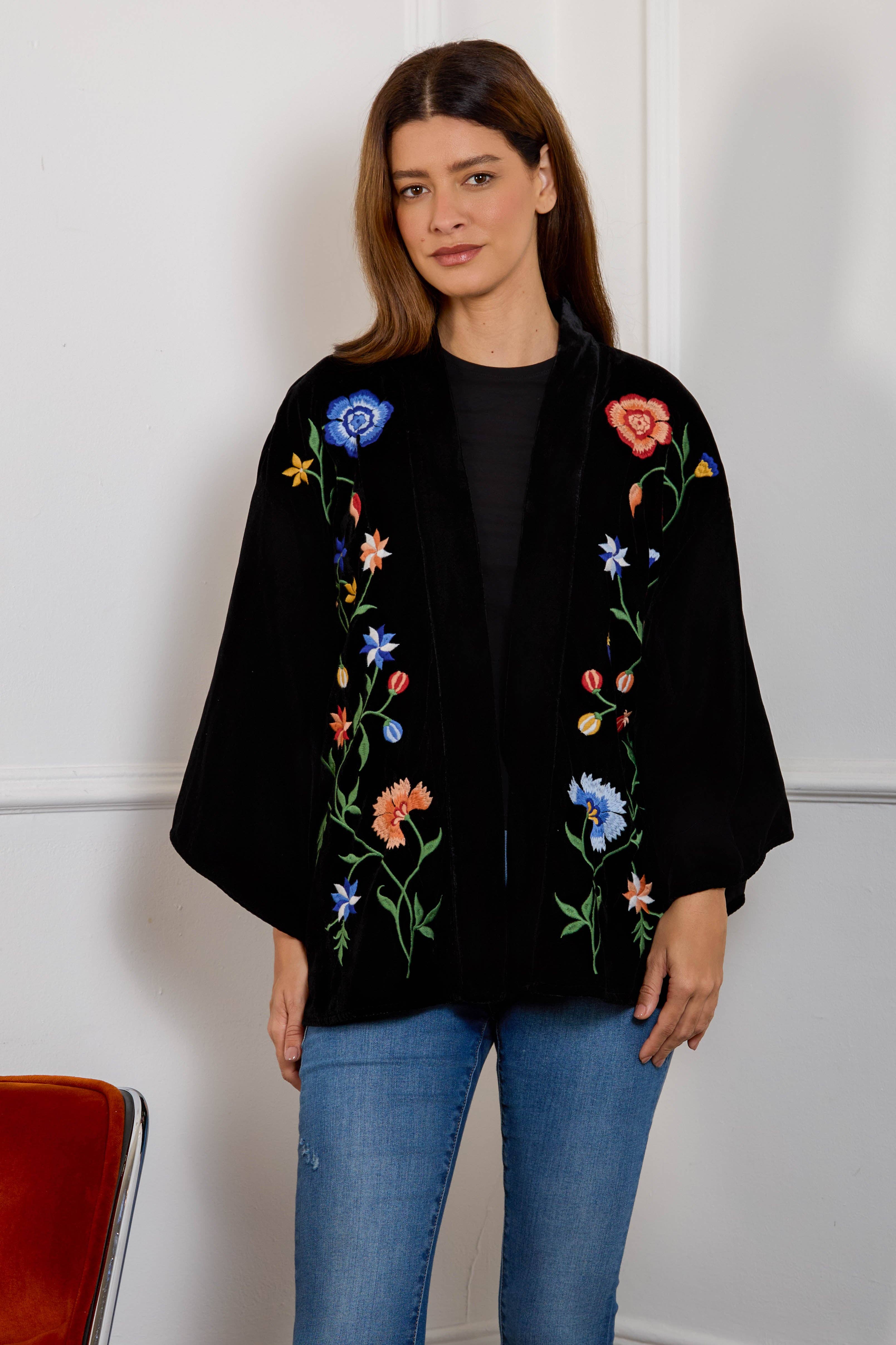 Artemis Muse - Wholesale Kimono - Women's - Regal Floral & Bird Embroidery Velvet Luxury Kimono2