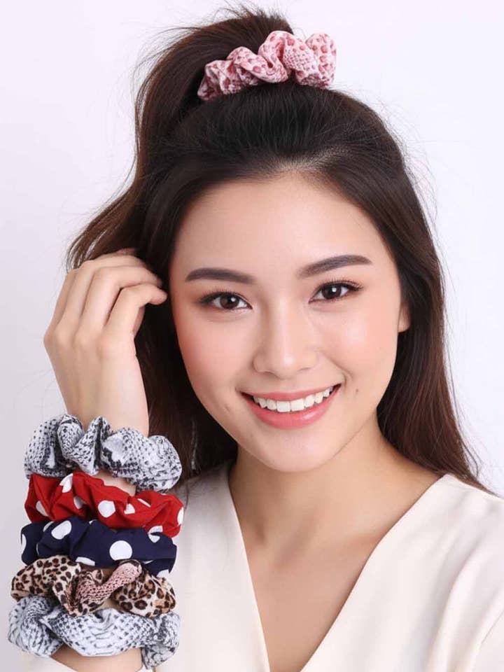 2pc Set Printed Fashion Hair Scrunchies for wholesale by Amerikan Basics