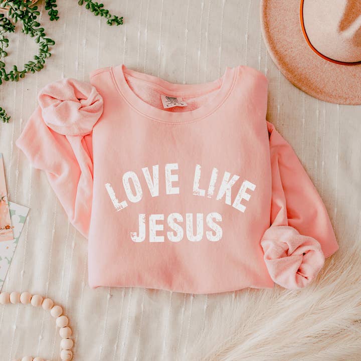 Verita Culture - Wholesale Graphic Sweatshirt - Women's - Love Like Jesus Christian inspirational Garment Dyed Comfort Colors Sweatshirt (2 lines)4