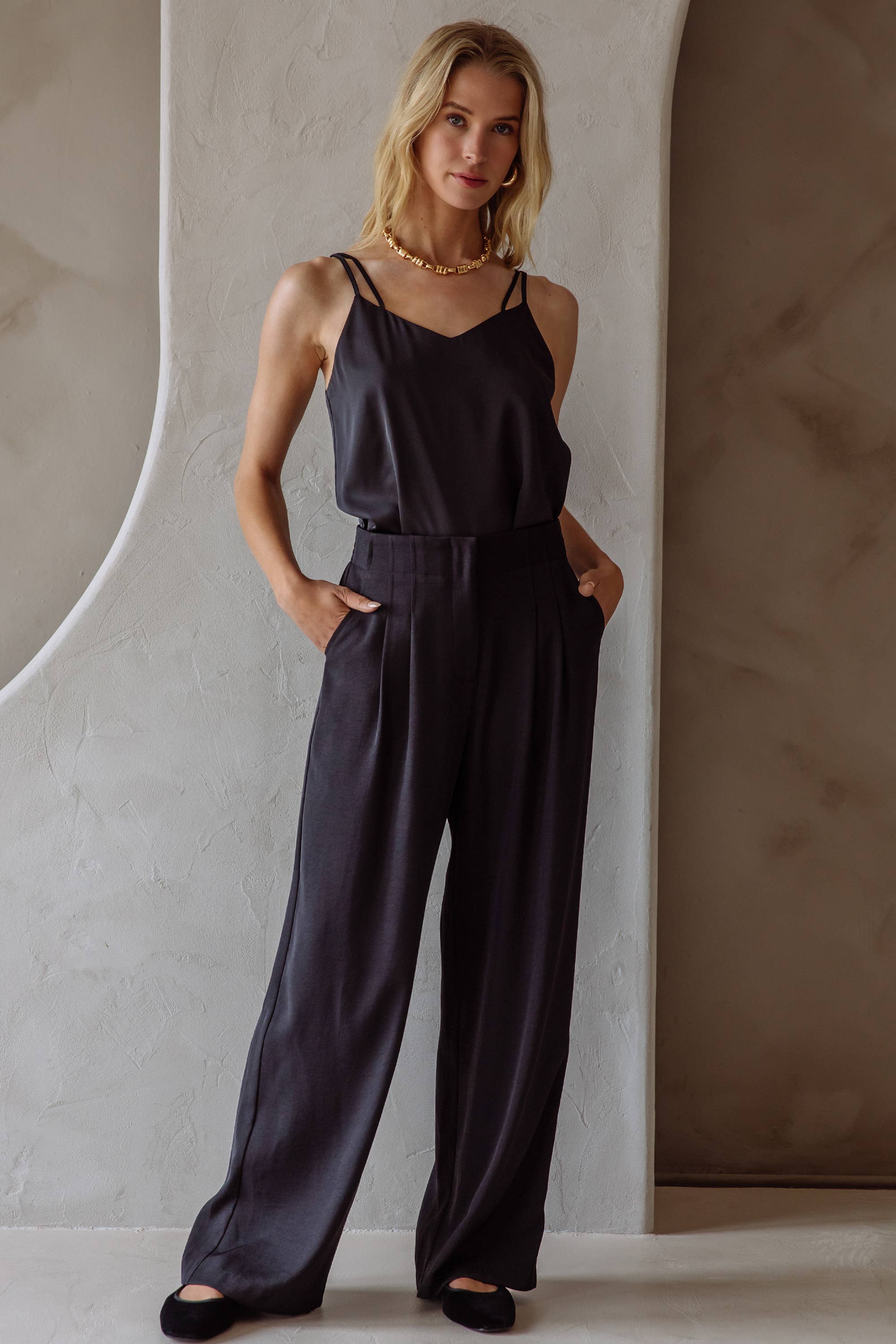 SKIES ARE BLUE - Wholesale Pants - Women's - Recycled Poly Wide Leg Pants8