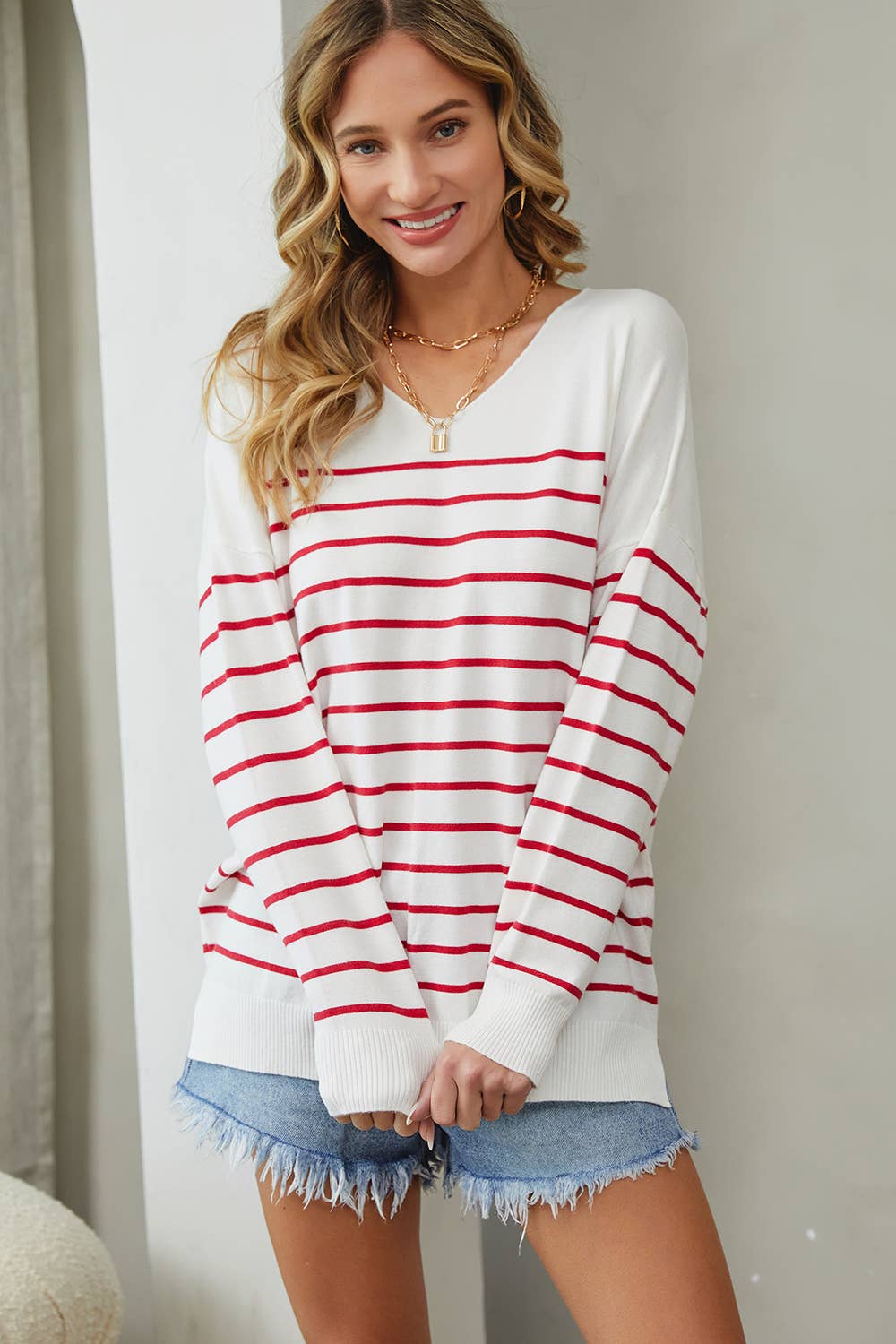 Sweet Lovely by Jen - Vente Pull en maille – femme - PULL À RAYURES SURDIMENSIONNÉ CONFORTABLE21