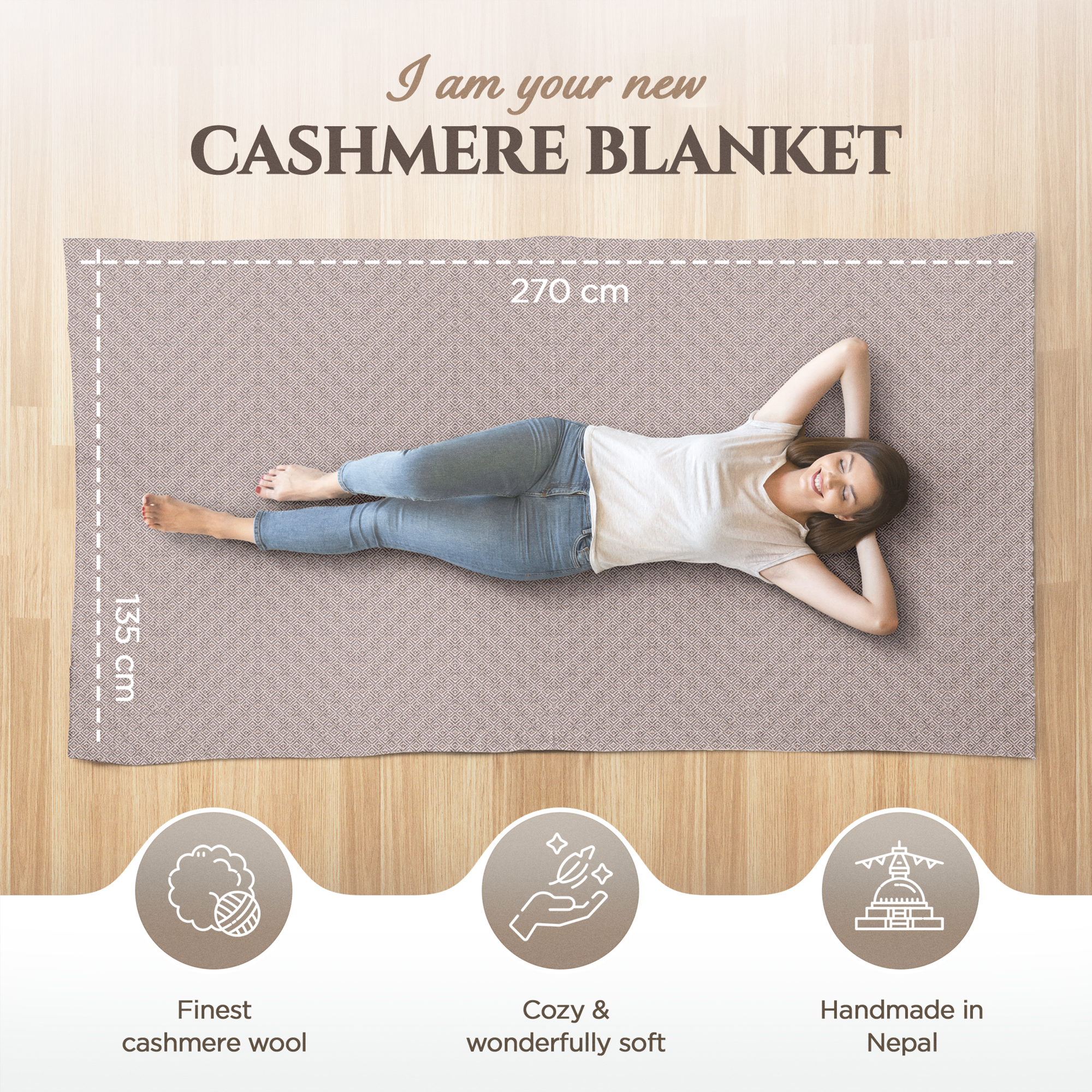 yanopurna - Wholesale Throw Blanket - Cashmere blanket with checkered pattern - grey-brown1