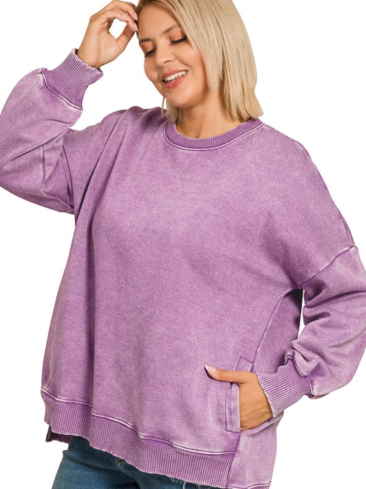 .....1016 Plus Acid Wash Fleece Hi Low Hem Pullover With Pockets SI-26 for wholesale by 42POPS