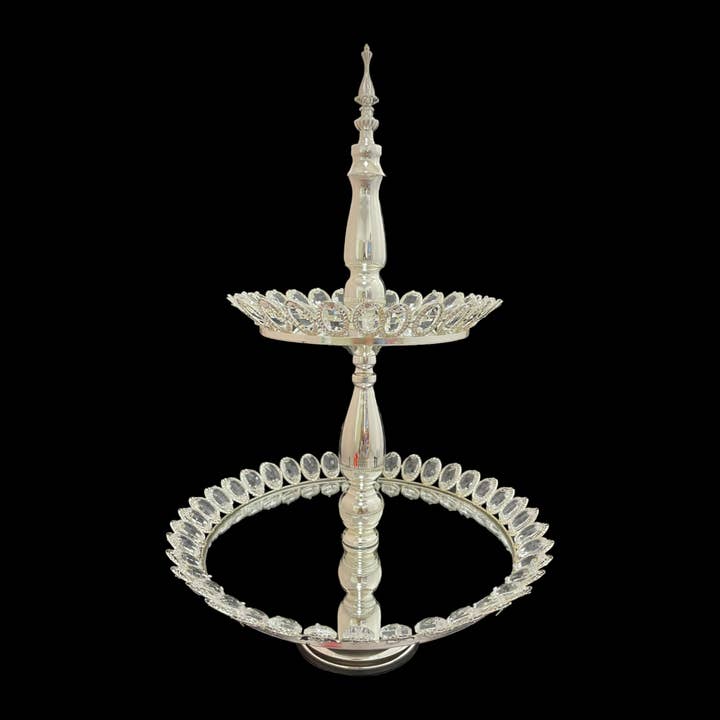 Decor N Beyond - Wholesale Cake Stand - Two Tier Mirror Top High Tea Cake Stand
