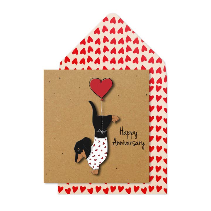 Tache - Wholesale Anniversary Card - Happy Anniversary Balloon Dachshund, Handmade Greeting Card