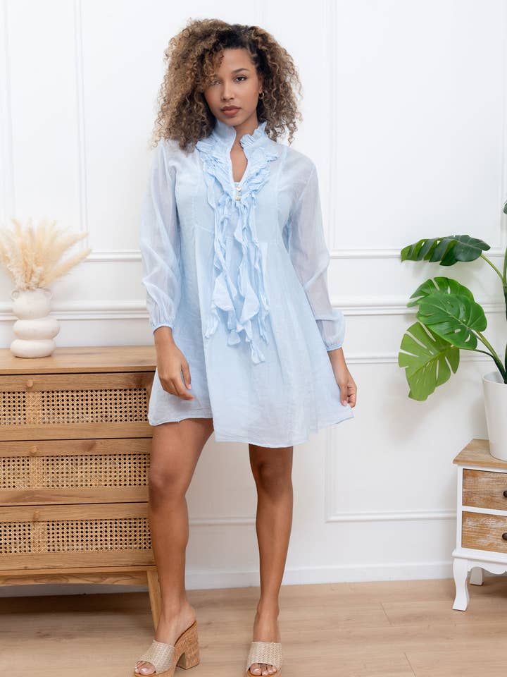 Semi-Transparent Viscose Dress with Slip and Ruffles for wholesale by Happy look