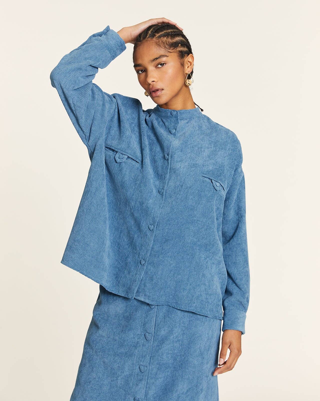 Pepaloves - Wholesale Button Down Shirt - Women's - CAMISA DE PANA MAO AZUL