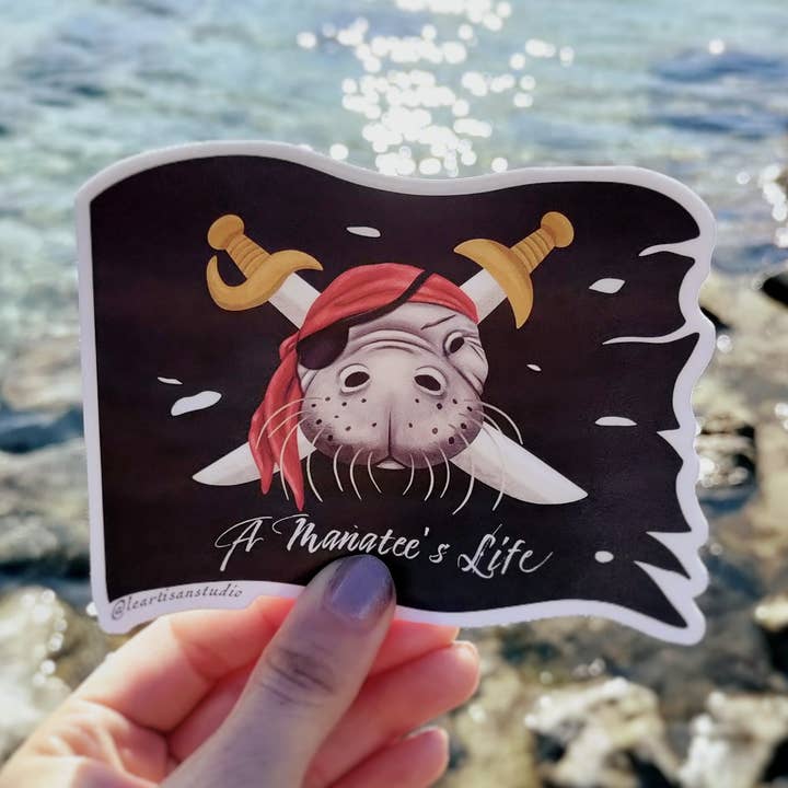 Manatee Pirate Flag Sticker for wholesale by Cappy Trails