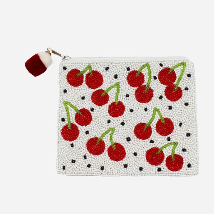 Pochette à pièces perlée Cerises à pois pour la vente par Pizzazz, Inc.