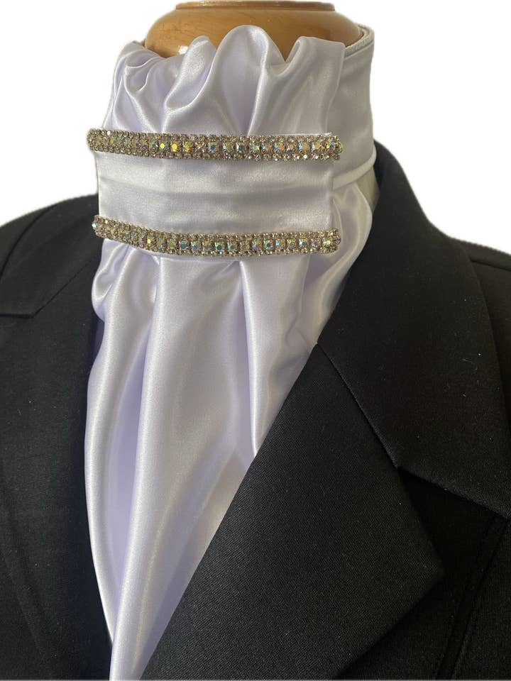 HHD Dressage Euro Stock Tie ‘Marilyn’ with Crystals Available in AB,Rose Gold and Black n Silver for wholesale by Heavenly Horse Designs