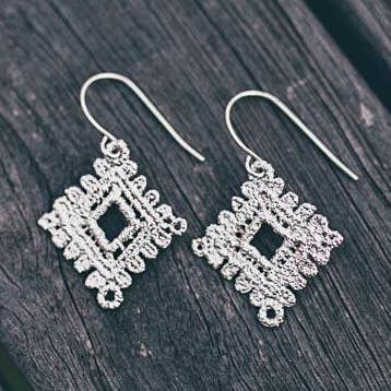 Square Lace Doily Earrings for wholesale by Bec Stern