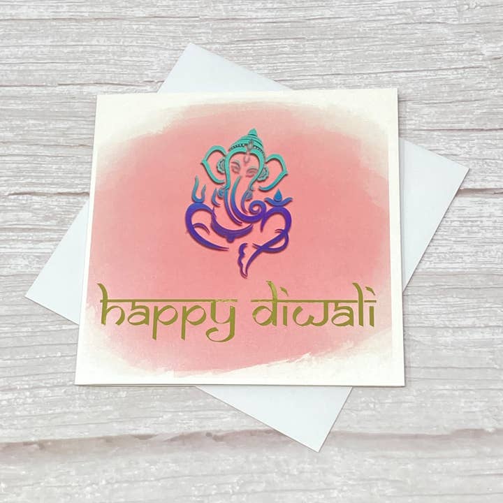 Ganesh Happy Diwali card | Light Pink for wholesale by CraftyAniShop