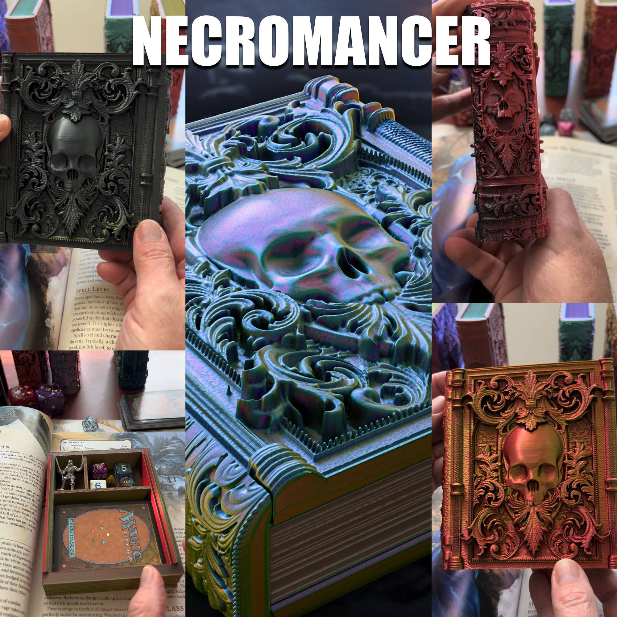 American Carver LLC - Wholesale Dice - Necromancer Storage Tome for TTRPG, MTG, Pokemon, D&D Gaming1