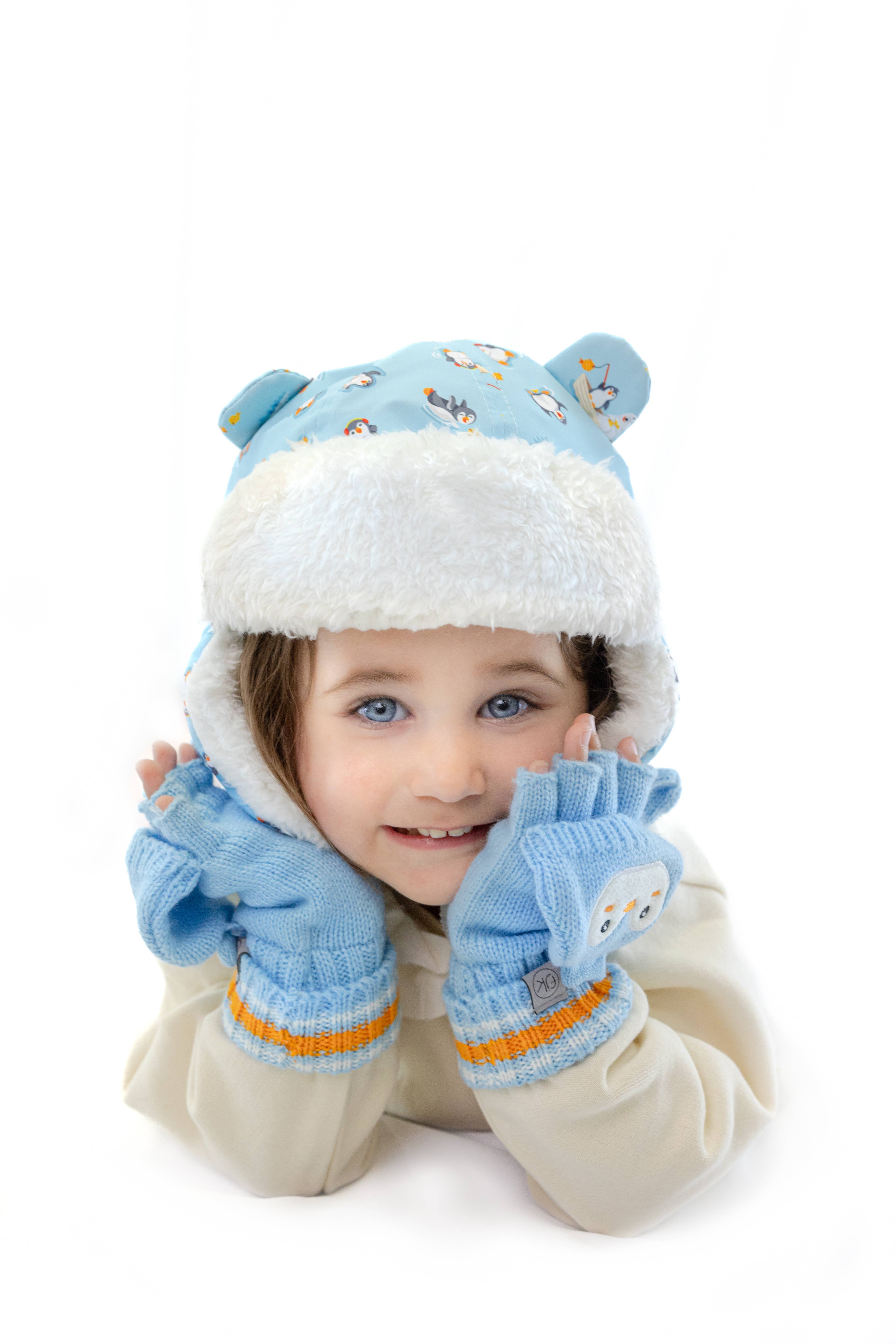 FlapJackKids – wholesale Trapper-/Bomberhattar – Barn – Vattenavvisande trapperhatt - Isfiskepenguin6