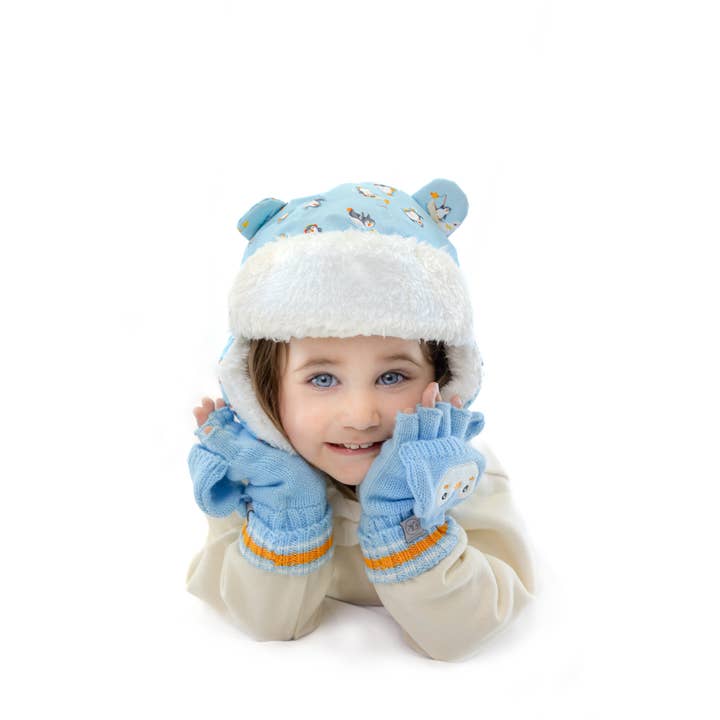 FlapJackKids – wholesale Trapper-/Bomberhattar – Barn – Vattenavvisande trapperhatt - Isfiskepenguin6