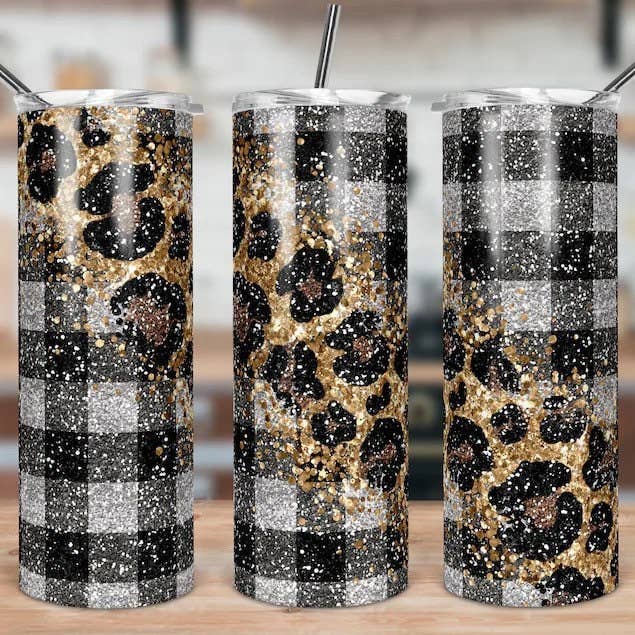 Dm Crafting - Wholesale Insulated Mug/Tumbler - Plaid Leopard Tumbler