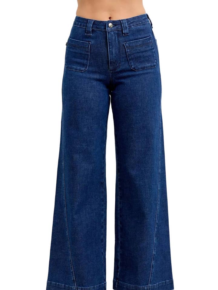 Jeans Retro de Cintura Alta Judy Blue com Bolsos de Remendo e Costuras Torcidas por atacado de Garden Naked