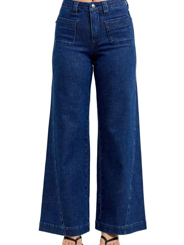 Judy Blue High-Waisted Retro Wide Jeans with Patch Pkts & Twisted Seams for wholesale by Garden Naked