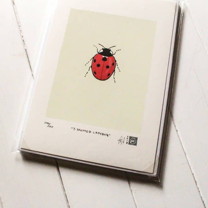 "7-Spotted Ladybug" Fine Art Limited Edition Serigraph for wholesale by Midnight Oil Studio & Workshop