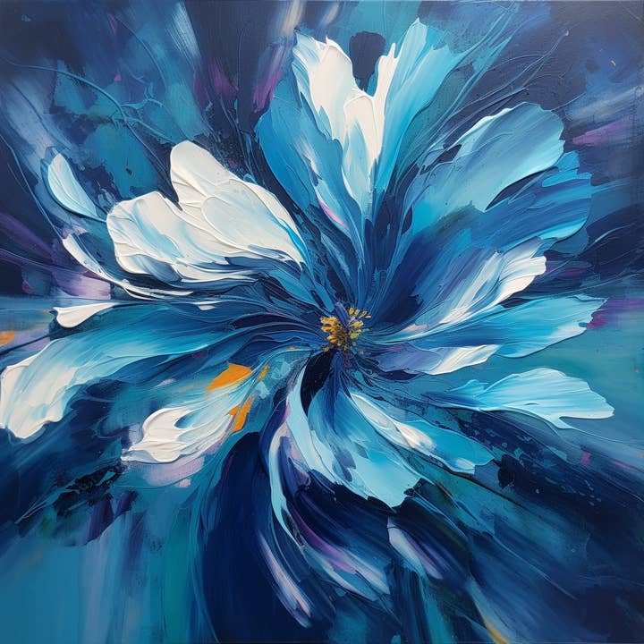 Cyan abstrait floral pour la vente par Vision2Canvas