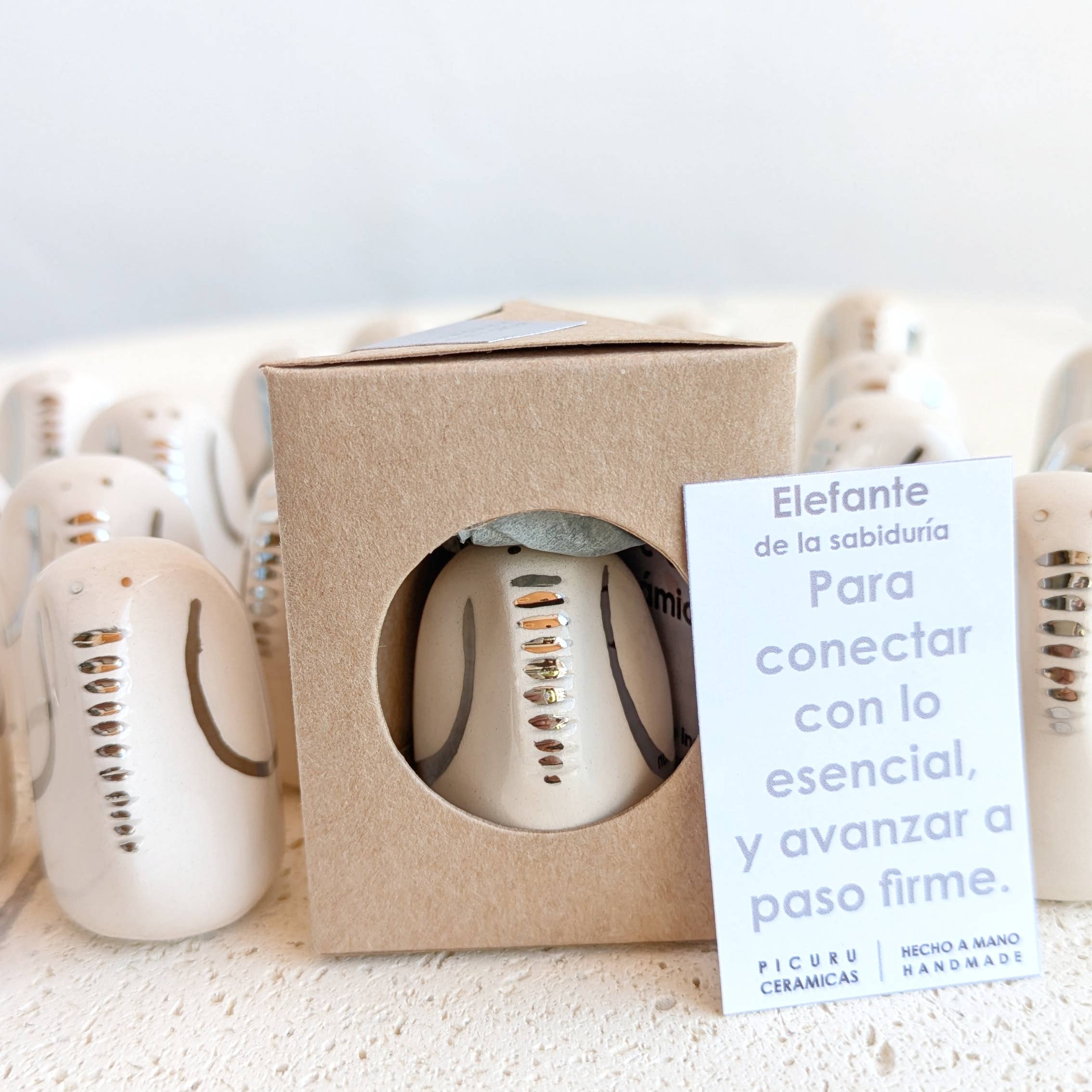 Picuru ceramicas - Wholesale Decorative Figurine - Amulet Elephant of Wisdom "Platinum" 5 languages1